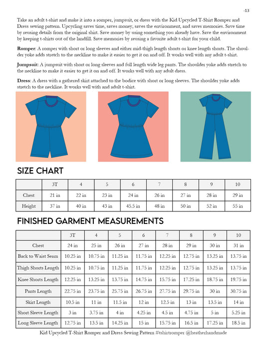Kid Upcycled T-Shirt Romper and Dress Sewing Pattern