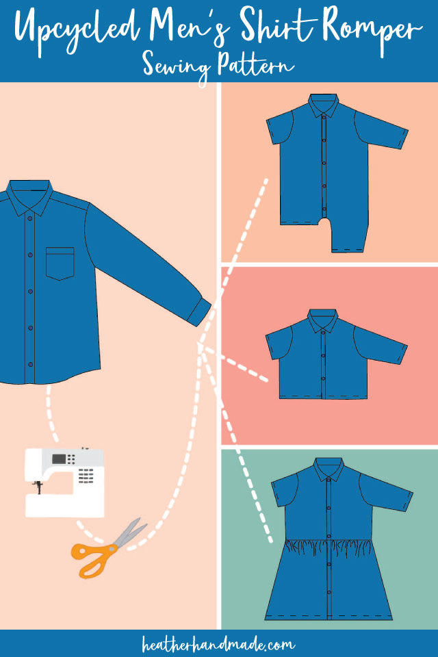Upcycled Men's Shirt Romper, Dress, and Shirt Sewing Pattern