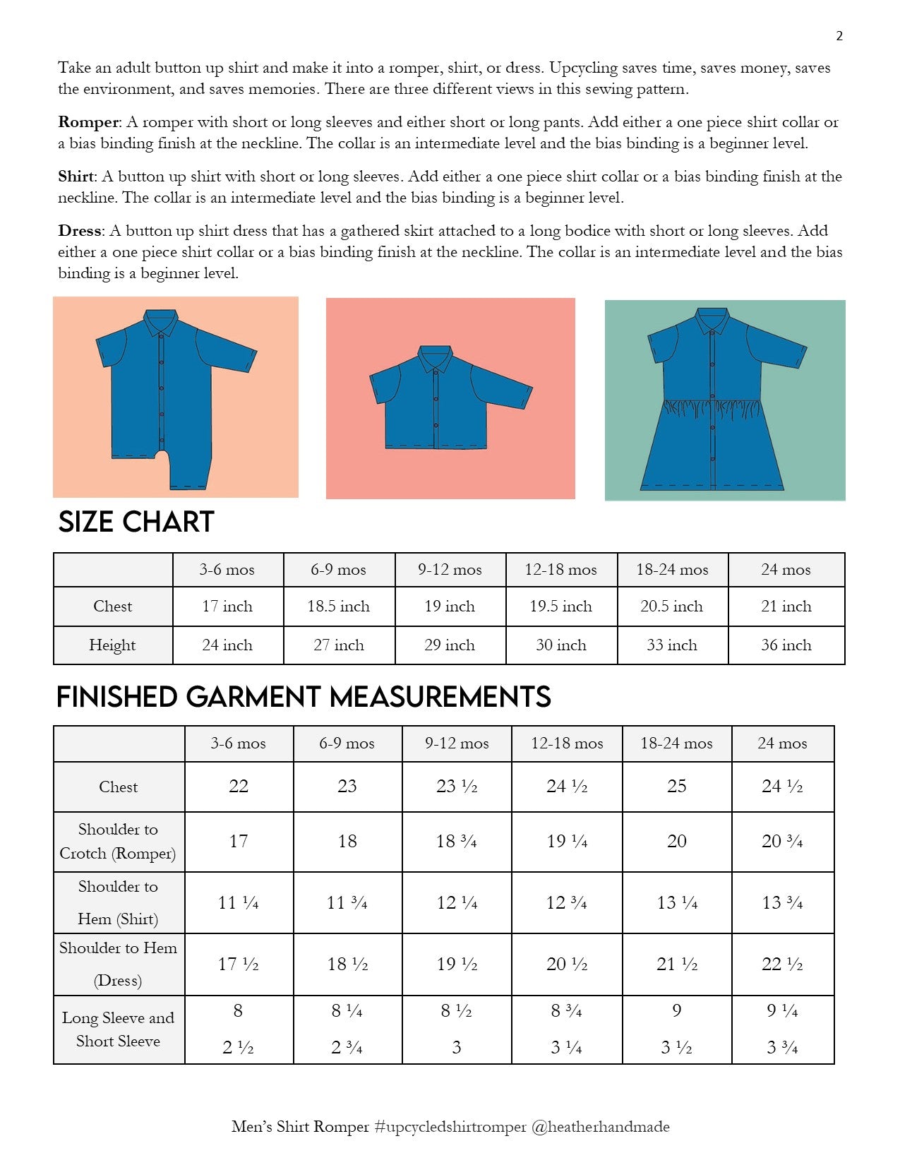 Upcycled Men's Shirt Romper, Dress, and Shirt Sewing Pattern