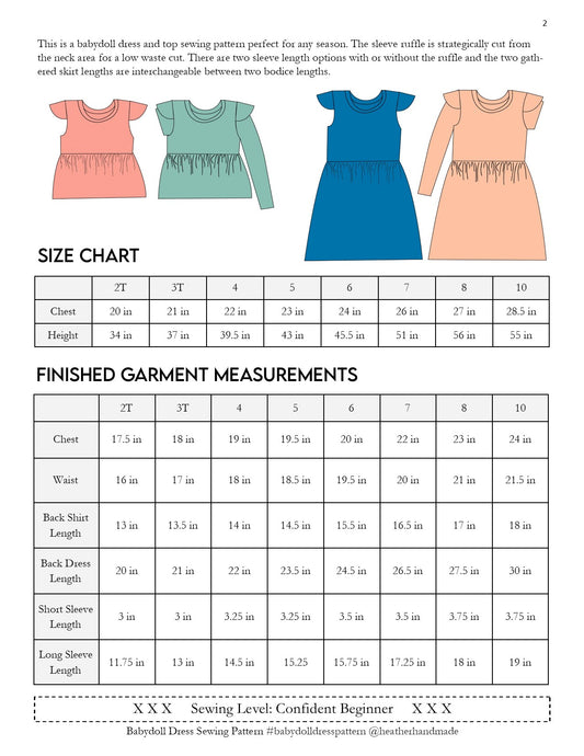 Babydoll Dress and Top Sewing Pattern