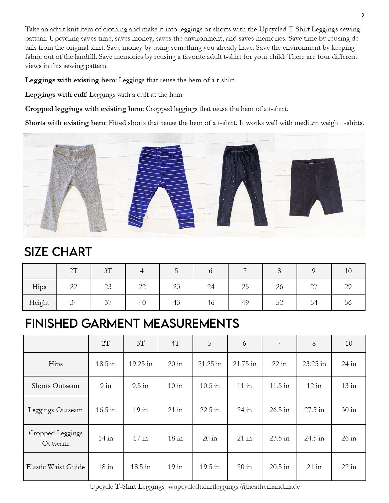 Upcycled T-Shirt Leggings and Shorts PDF Sewing Pattern
